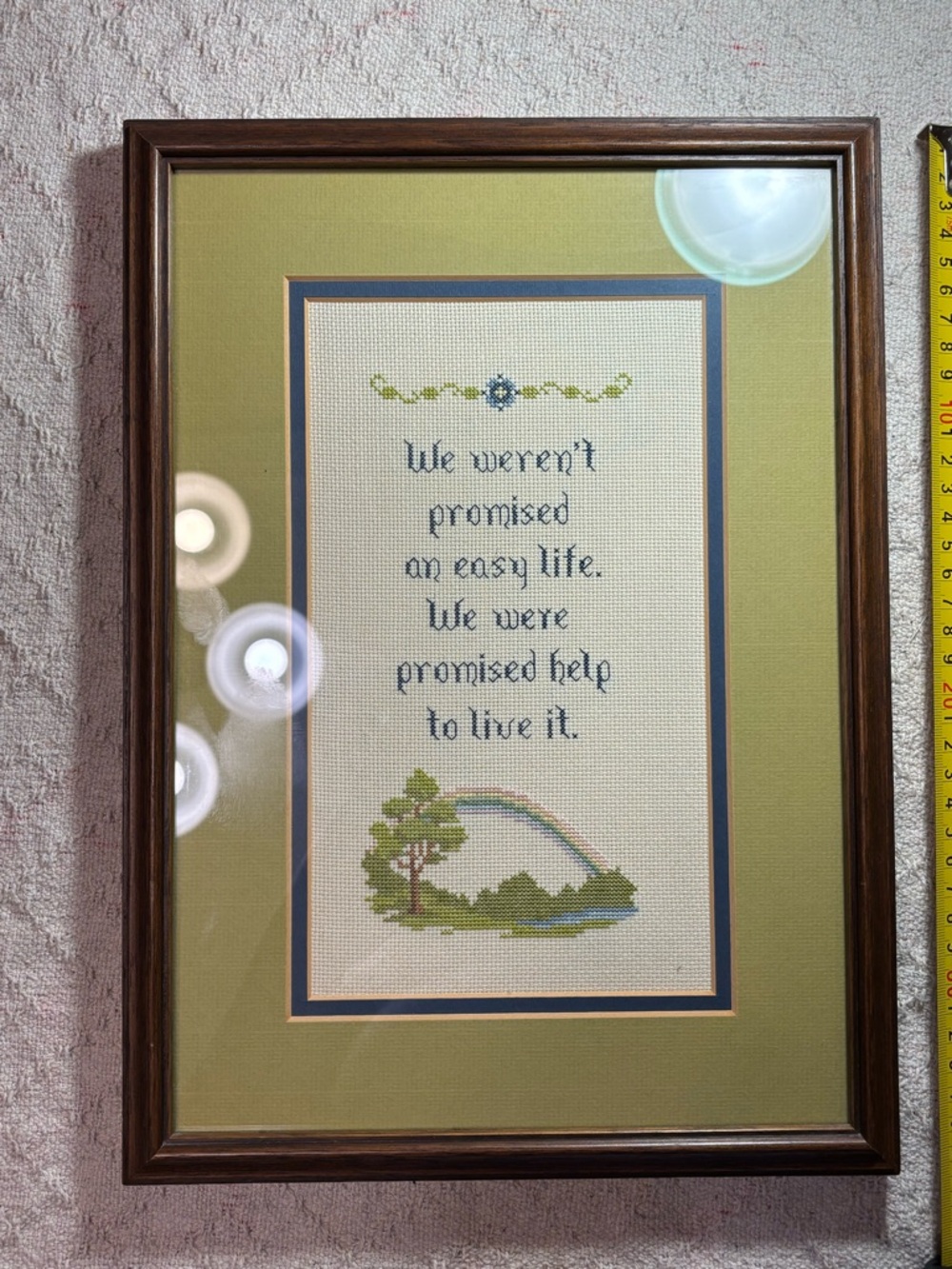 Source Unknown Green and Blue Framed Cross Stitch Inspirational Quote Art